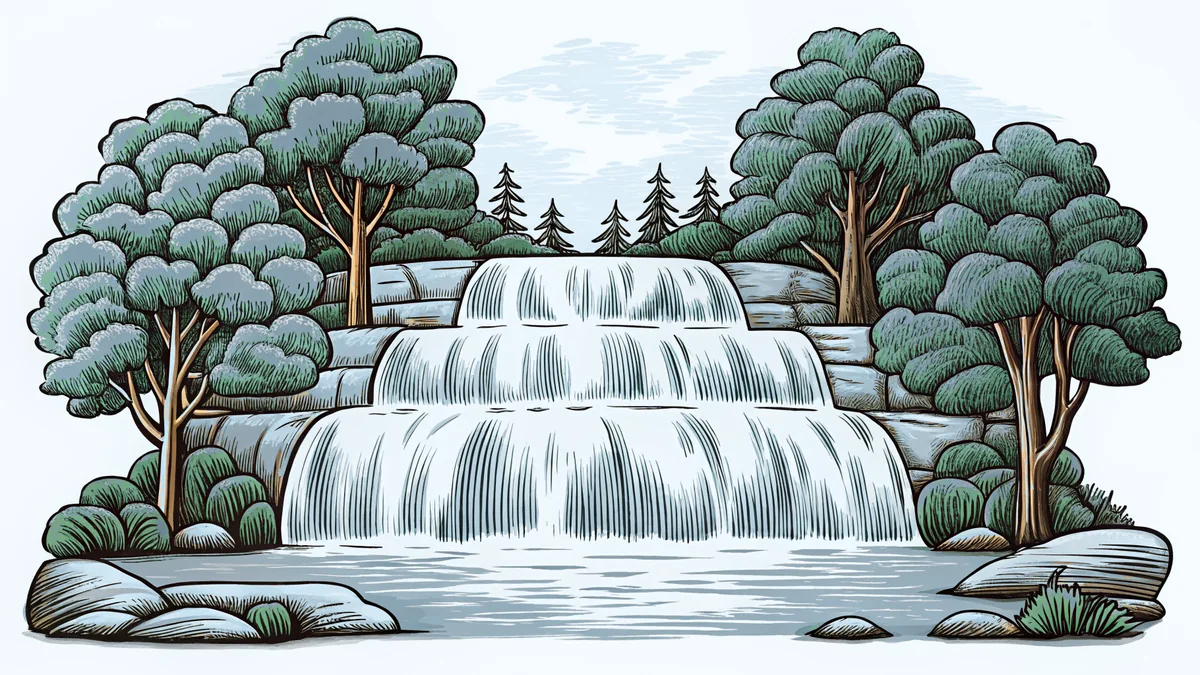Cascading waterfalls flow through Cascades Park near Tallahassee's lakes.