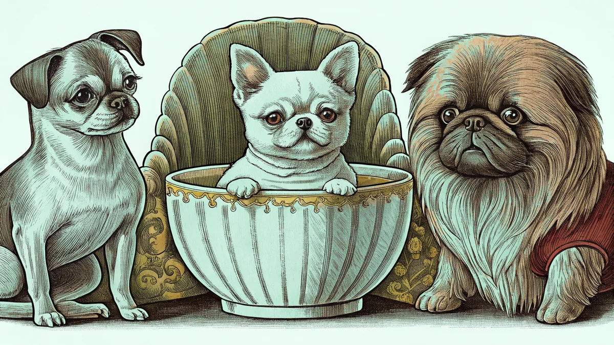 Adorable teacup puppies including a Chihuahua, Pomeranian, and Pug