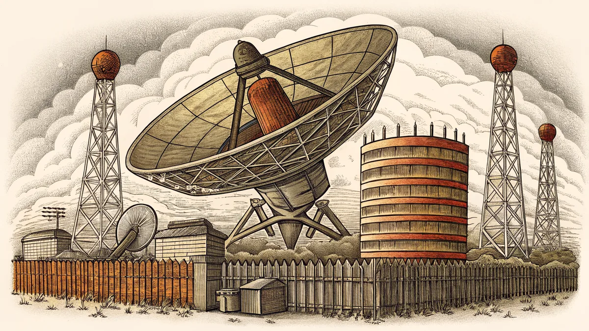 A Cold War era scene with satellites, military assets, and diplomacy.