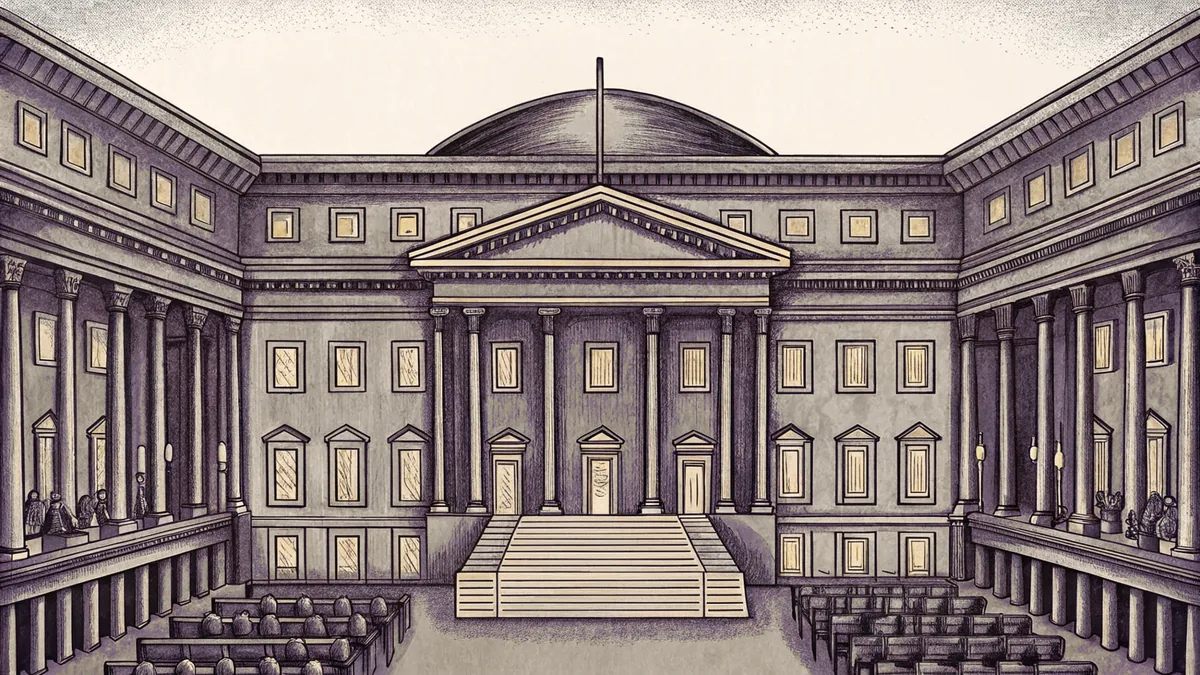 A government building showing three branches of power.