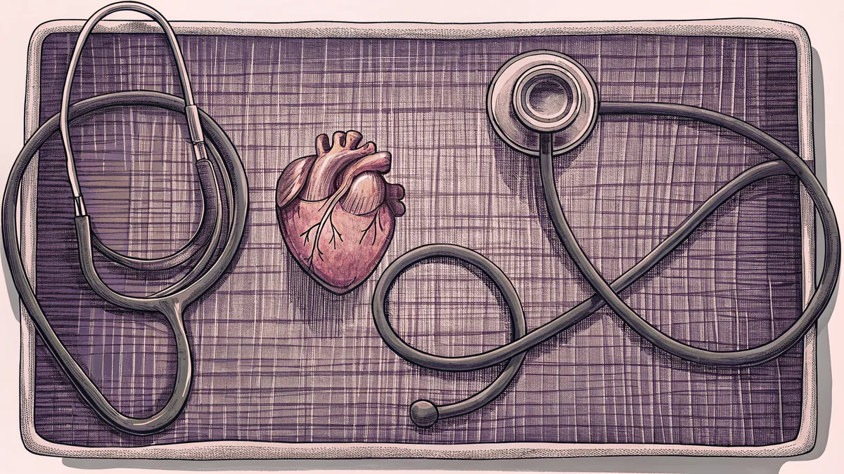 Medical teaching model of the heart with stethoscope
