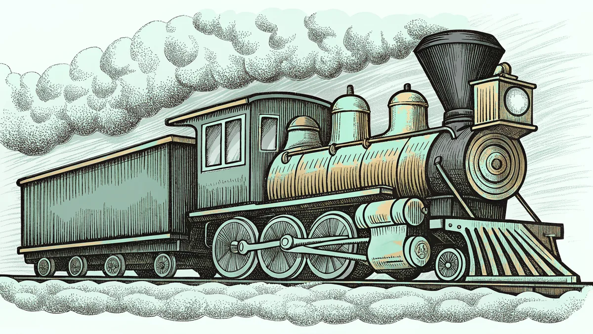 A glowing steam locomotive rushes through swirling night snow, its bell and whistle catching the light.