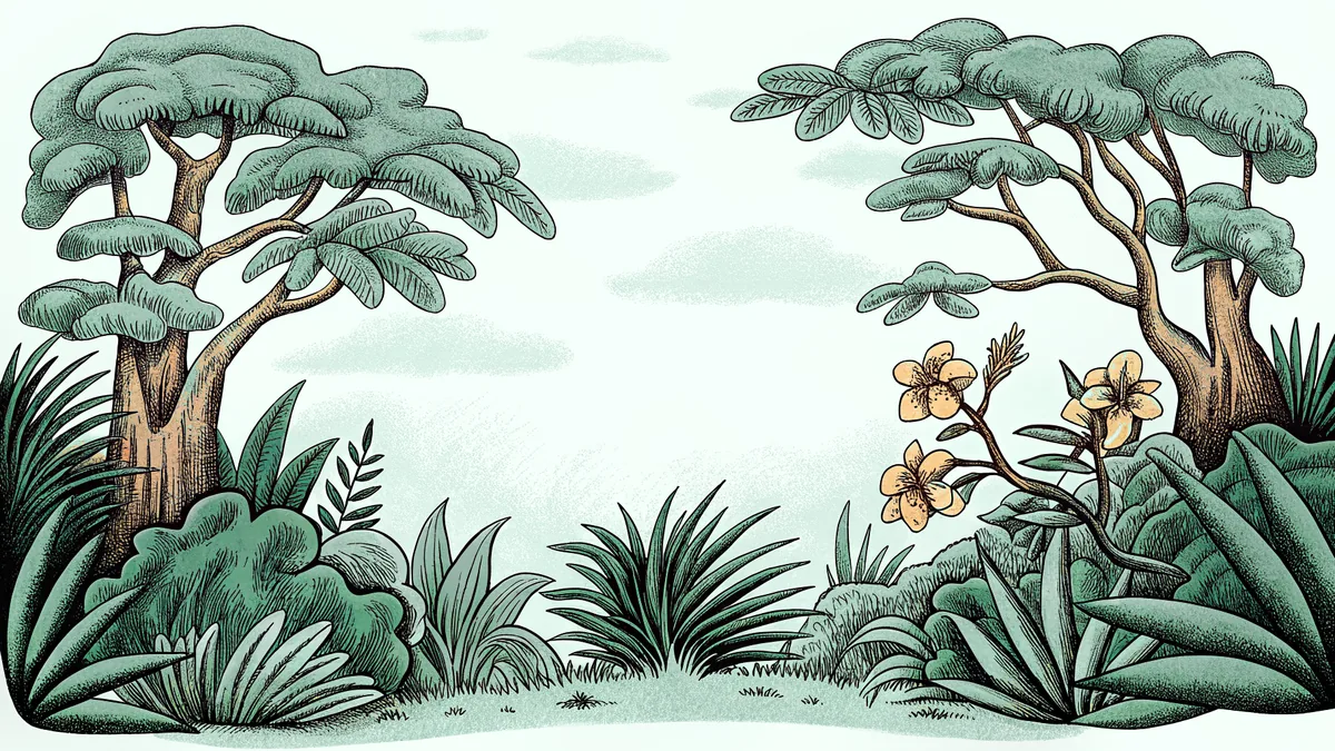 Dense tropical rainforest with jaguars, exotic birds, and tangled hanging vines.