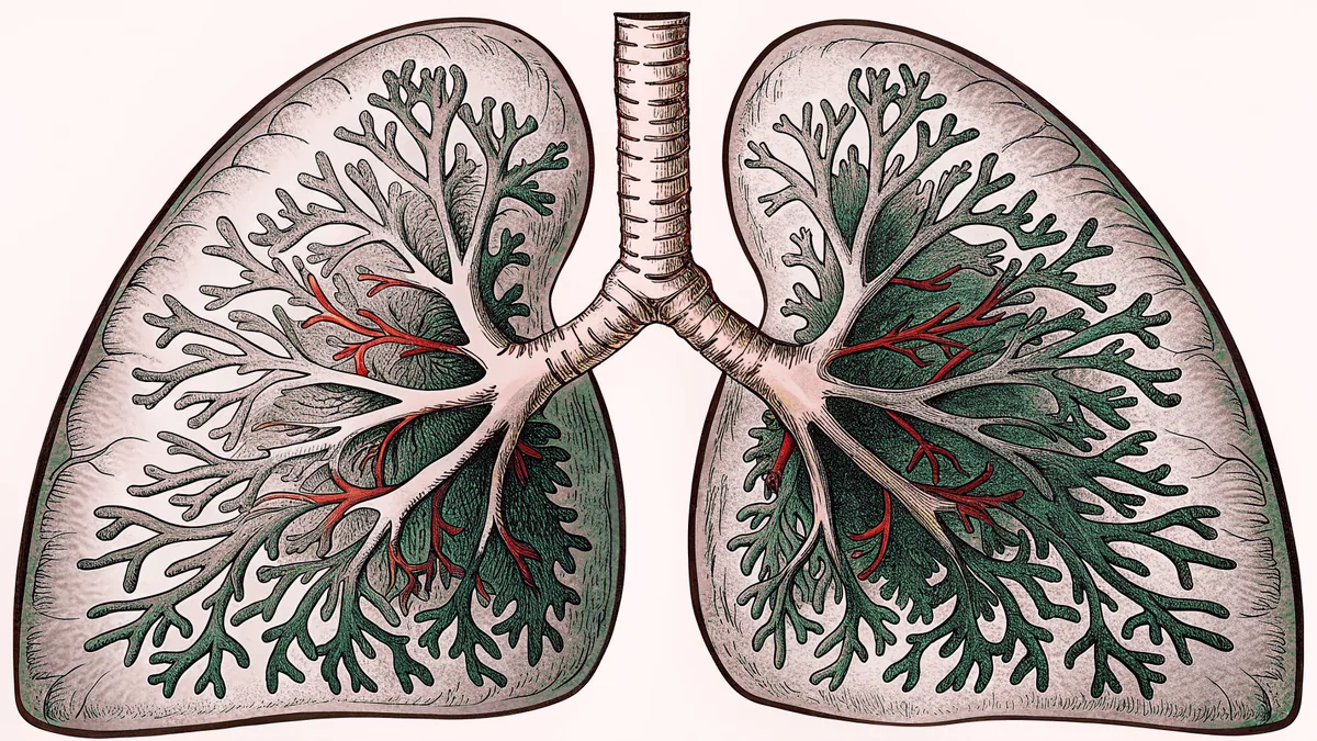 The human respiratory system showing lungs, bronchi, and diaphragm.