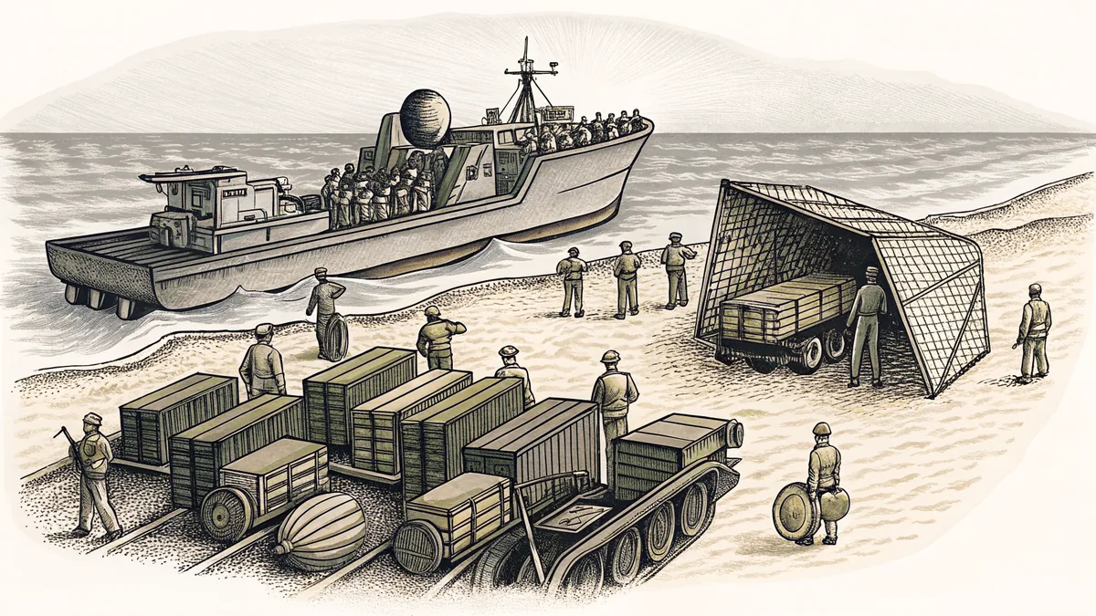 A World War II home front scene with military landing and rationing.
