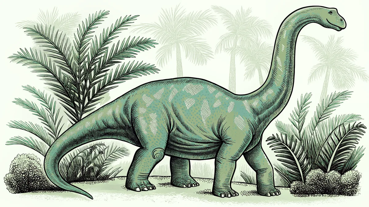 Triassic period scene with first dinosaurs and volcanoes.
