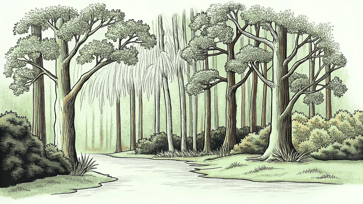 Forest trees of varied heights