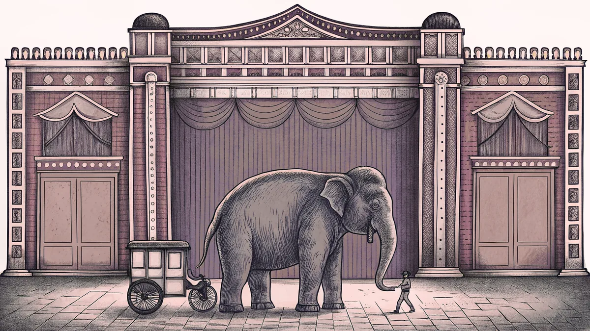 Various modes of transport including a gondola, pedicab, and elephant with decorative saddle.