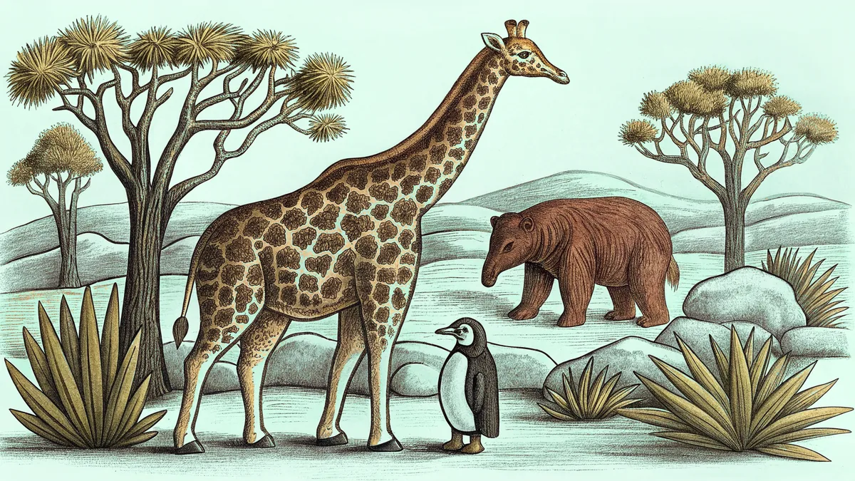 Diverse vertebrates representing mammals, birds, and reptiles inhabit different ecological zones.