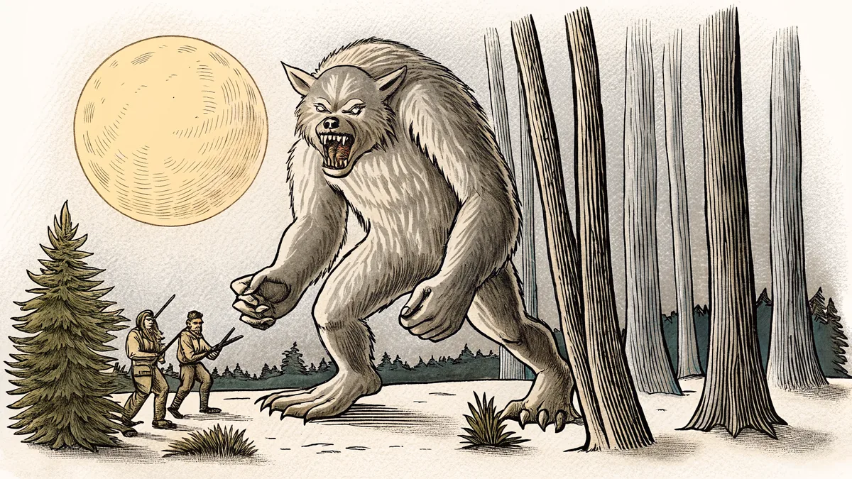 A fierce werewolf howling under a full moon in a wild forest.