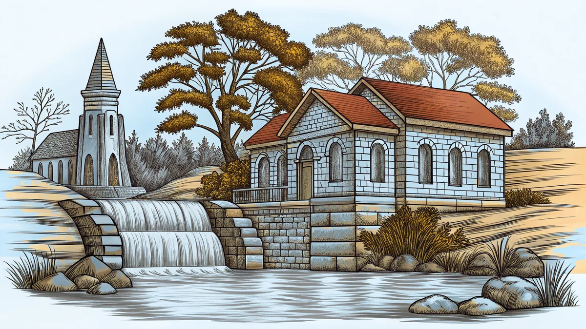 A picturesque waterfall flowing into a clear lake surrounded by natural landscape.