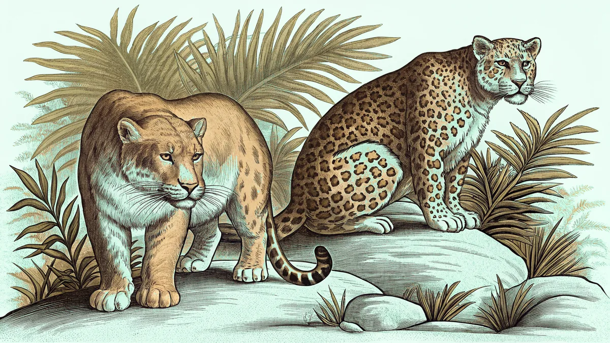 Powerful wild cats including a tiger, leopard, and jaguar in their natural habitats