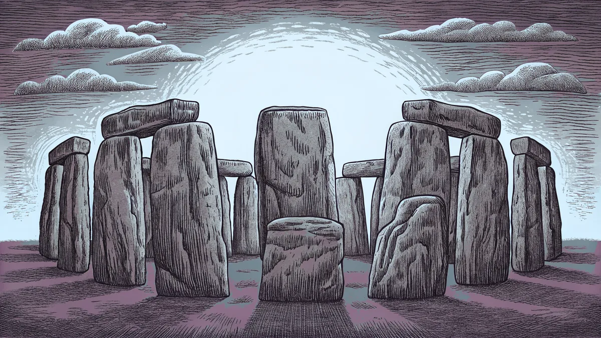 Stonehenge stands stark against a luminous winter solstice dawn.