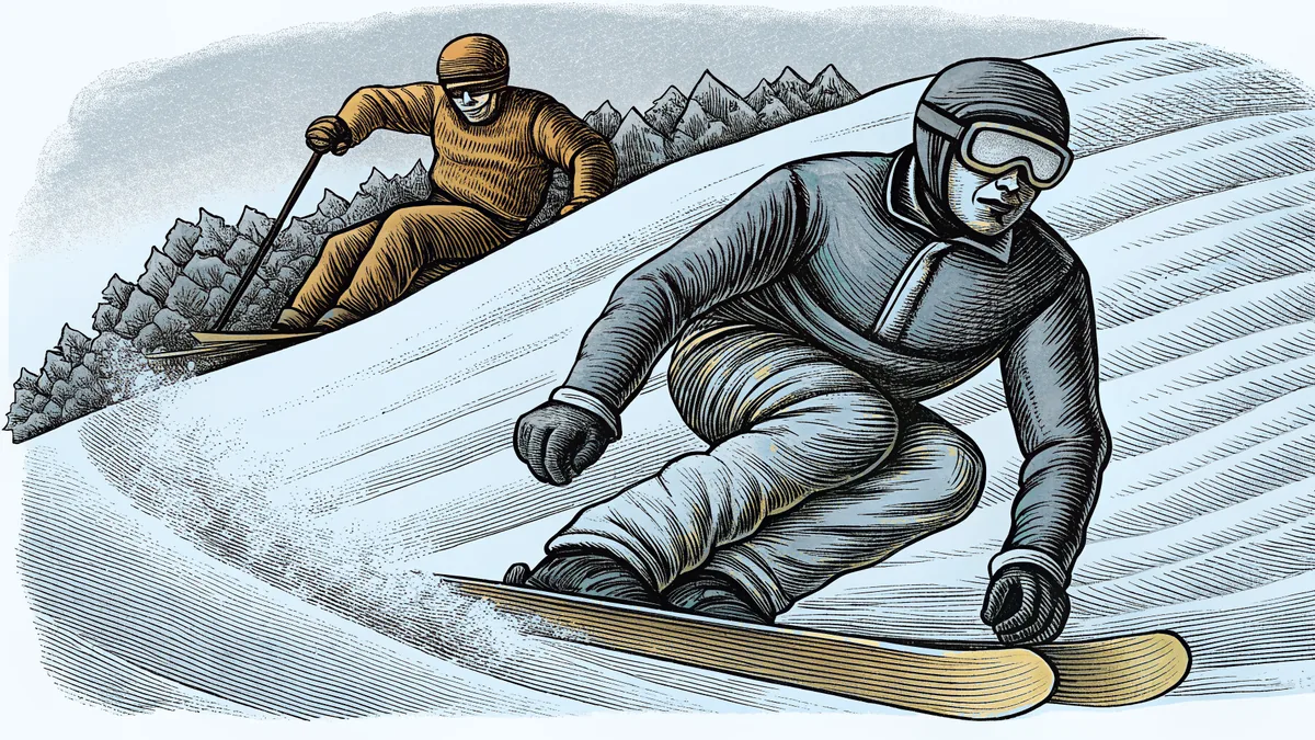 Winter athletes enjoying skiing, snowboarding, and sledding on a snow-covered mountain.