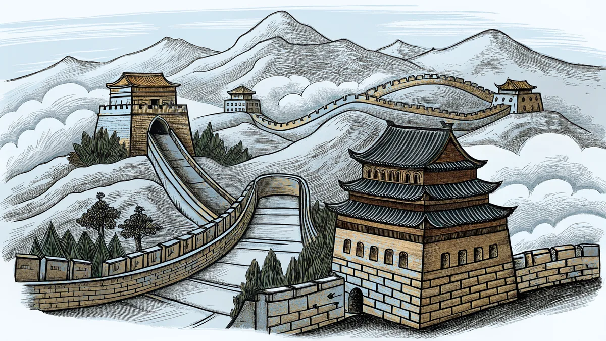 Iconic world landmarks arranged in a fantastical composite landscape.