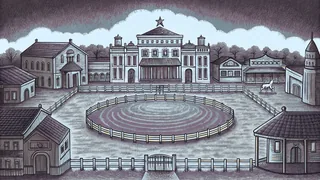 A Wild West frontier town with ranch buildings and open prairie landscape.