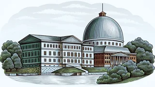Historic Albany's colonial buildings overlook the Hudson River and verdant river valley.