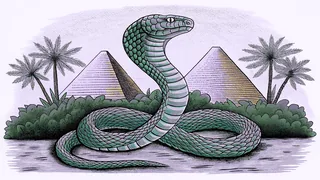 An ancient serpent shrine rises beside the golden sands of the Nile.