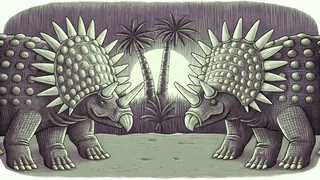 Armored dinosaurs displaying sharp plates and spikes.