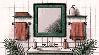 A bathroom interior showing fixtures and accessories.