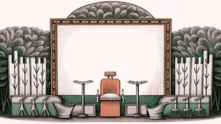 Dentist's office with patient in chair and tools arranged nearby.