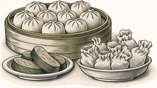 Steaming dim sum and roasted duck celebrate Cantonese cuisine.