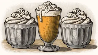 Tall glasses of lemonade and creamy ice cream floats garnished with whipped cream.