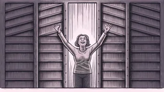 Person with arms outstretched showing joy and celebration with bright expression