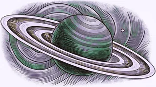 A luminous accretion disc of gas spiralling around a dark sphere in space.