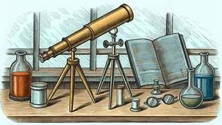 Laboratory equipment and scientific instruments displayed on a researcher's workbench with experiments in progress.