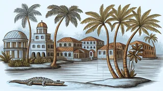 Waterfront canals and sandy beaches frame tropical islands with mangroves and wildlife