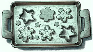 On a baking tray sit cookie dough with cutters and sugar sprinkles
