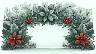 Festive wreath made from holly, greenery, and cranberries with red poinsettia accent