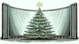 A festive Christmas tree glowing with lights and adorned with colorful ornaments and a star.