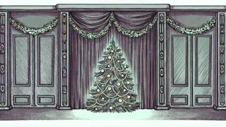 A Christmas tree glitters with ornaments, garland, and lights beneath an angel topper.