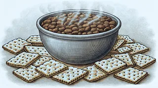 A bowl of Cincinnati-style chili topped with cheese and oyster crackers.