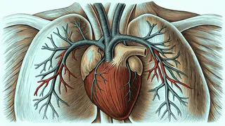 A human heart with arterial and venous pathways flowing throughout the body.