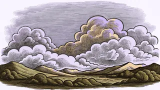 A dramatic sky with various cloud types and stormy weather formations.