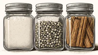 Colorful spice jars arranged neatly in a kitchen rack.