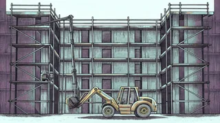 Heavy equipment and tools at an active construction site
