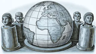 Displaying continents including Africa, Asia, and Europe, a globe shows blue oceans