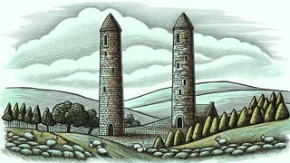 Irish countryside with stone tower