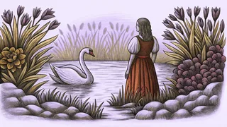 A mysterious creature glides through fog-shrouded lake waters, barely visible.