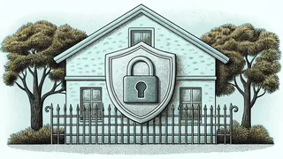 Cybersecurity imagery with a digital padlock, protective shield, biometric icon.
