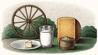 Artisanal cheeses, fresh milk, and butter showcase traditional dairy product craftsmanship.
