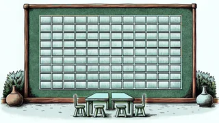 A chalkboard displaying decimal fractions and place value concepts above a student's workspace with paper.