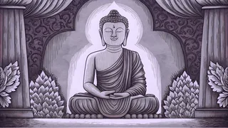 A tranquil Buddha statue presides over a sacred temple space devoted to spiritual practice.