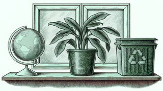 Symbols of environmental stewardship on a home surface