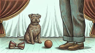 A dog obeys its trainer's commands during a training session with toys and treats