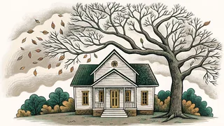 Autumn leaves in rich bronze, gold, and copper shades falling downward
